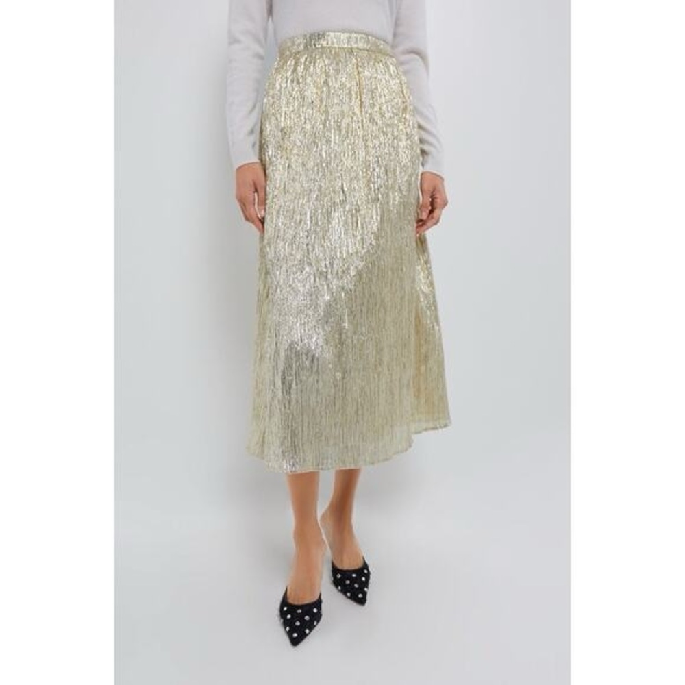 Chic Metallic Pleated Midi Skirt